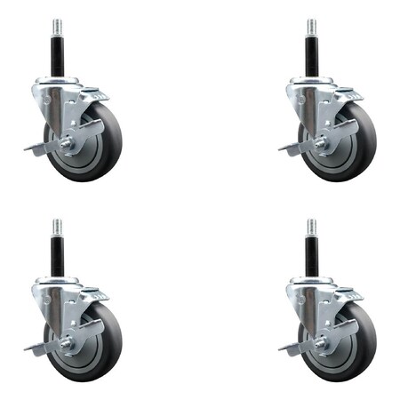 Service Caster 4'' Thermoplastic Rubber Swivel 3/4'' Expanding Stem Caster Set with Brake, 4PK SCC-EX20S414-TPRB-TLB-34-4